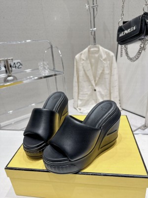 Fendi Fashion Show 14cm Heel First Wedge Slide Sandal Black