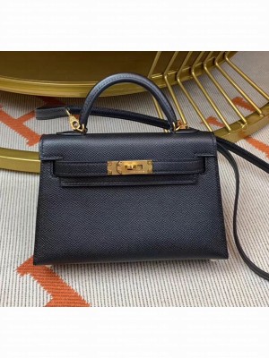 Hermes Mini Kelly II Handbag in Original Epsom Leather Black (Half Handmade) Collection