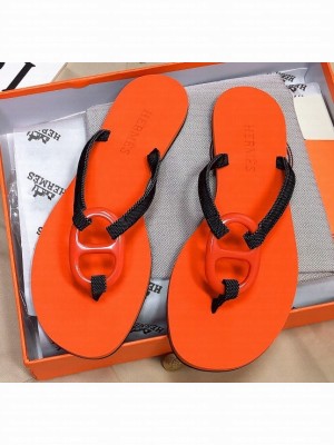 Hermes Kala Nera Chaine D'ancre Flip Flops Thongs Sandals Orange