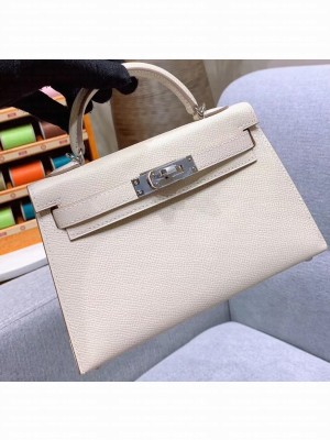 Hermes Mini Kelly II Bag in Original Epsom Leather White