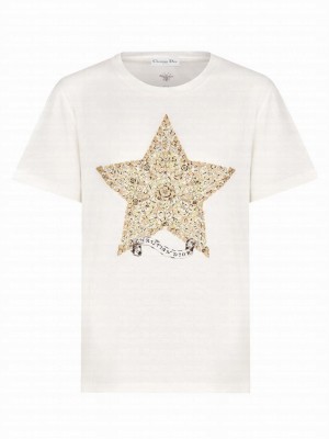 Christian Dior Women's Embroidered T-Shirt Yellow