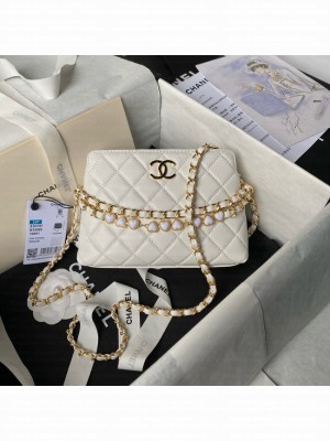 Chanel HOBO HANDBAG Lambskin & Gold-Tone Metal AS3787 white