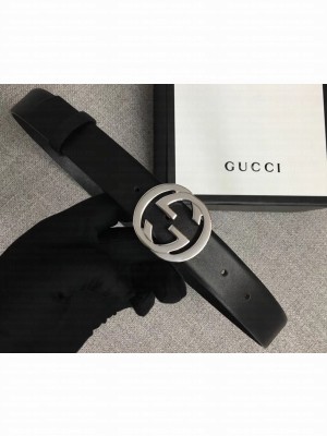 Gucci Width 3cm Leather Belt Black With Interlocking G Buckle