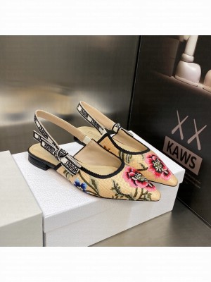 Dior J'Adior Slingback Ballerina Flat in White Multicolor Cotton Embroidered with Petites Fleurs Motif 2023 Collection