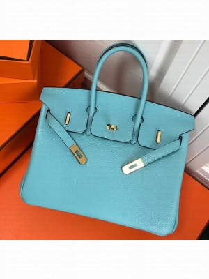 Hermes Birkin 25cm Bag Macaron Blue in Togo Leather With Gold Hardware