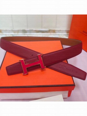 Hermes Leather Reversible Belt 32mm with H Buckle Burberrygundy/Gold 2019  Collection