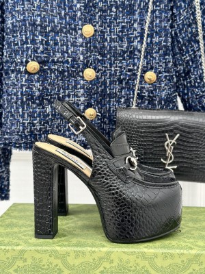 Gucci 5cm Platform 13.5cm Heel Slingback Pumps with Horsebit 06