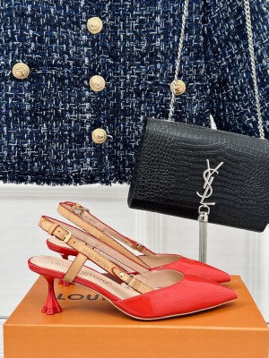 Louis Vuitton Blossom Patent Leather Slingback Pump Red