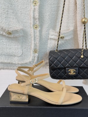 Chanel lambskin sandals with cc logo heel 05