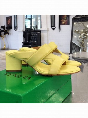 Bottega Veneta Band Calfskin Heel 5cm Sandals Yellow  2021 Collection 04