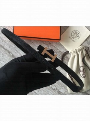 Hermes Width 1.3cm Reversible Leather Constance H Buckle Belt Black/Pink Gold