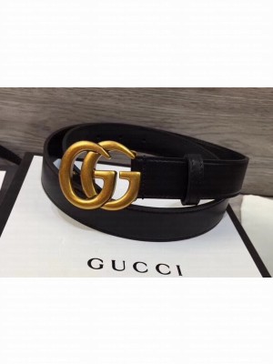 Gucci 3cm Wide Leather Belt With gold gg buckle