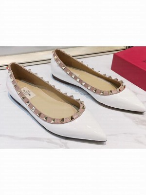 Valentino Rockstud Ballet Flats Ballerinas in Patent Leather White