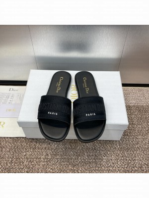 Christian Dior Dioriviera Dway Slide Black Embroidered Cotton