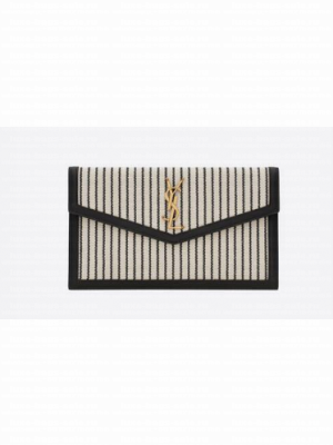 SAINT LAURENT UPTOWN POUCH IN CANVAS AND SMOOTH LEATHER 565739 CREAM ET NOIR