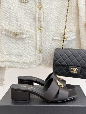 Chanel Grosgrain slides sandals with cc logo black 2