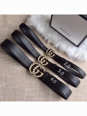 Gucci Leather Belt 20/30/40mm with Pearl GG Buckle Black 2020 Collection