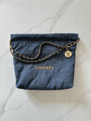 Chanel 22 Shopping Bag AS3261 in Camellia Velvet Blue