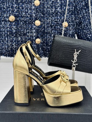 Versace Medusa '95 Metallic Leather High Heel Platform Sandals 12cm Gold 2024
