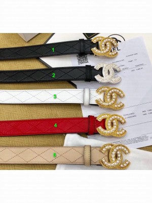 Chanel Width 3cm Pearl CC Logo Buckle Quilting Leather Belt