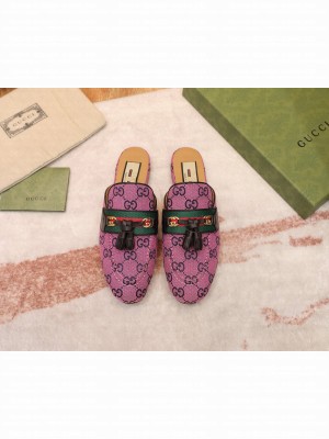 Gucci GG Multicolor Canvas Slipper with Tassels Pink 2021 Collection