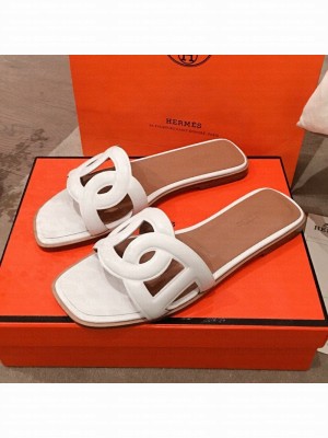 Hermes Aloha Calfskin Fringe Flat Slide Sandal White 2020 Collection