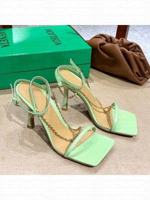 Bottega Veneta Stretch Lambskin Chain Sandals 9cm Green  2021 Collection