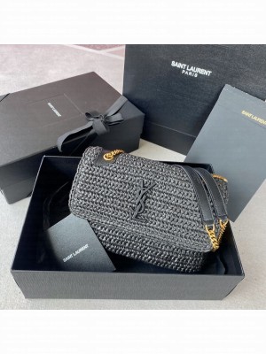 SAINT LAURENT NIKI SMALL CHAIN BAG IN RAFFIA 498892 BLACK