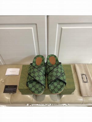 GUCCI GG Multicolor platform sandal 663666 Green canvas 2021 Collection