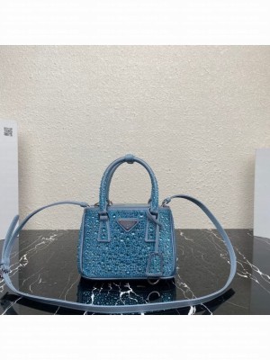 Prada Galleria satin mini-bag with crystals 1BA906 sky blue