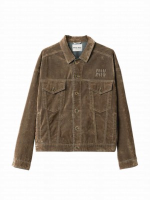 Miumiu Women's Washed Flocked Chambray Blouson Jacket Coffee
