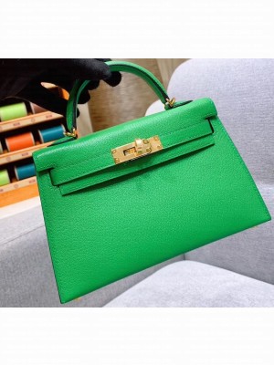 Hermes Mini Kelly II Bag in Original Chevre Leather Bamboo Green