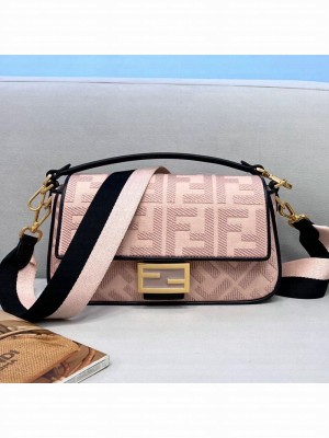 Fendi Baguette Medium FF Embroidered Bag Pink 2021 Collection