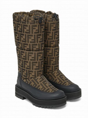 Fendi Women's FF Jacquard Canvas Snow Boots Coffee