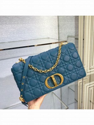 LARGE DIOR CARO BAG Soft Cannage Calfskin M9243U blue