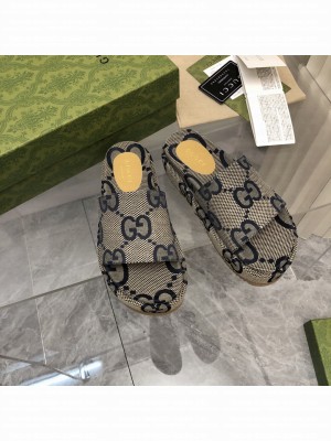 Gucci GG Canvas Platform 5cm Slide Sandals 2023 03