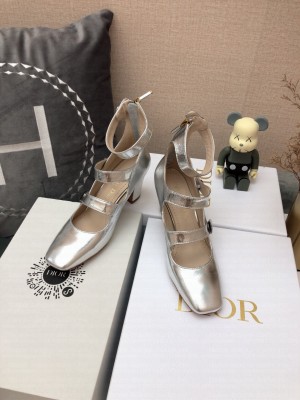 DIOR HEEL 4CM CALFSKIN D-DOLL PUMPS WITH ANKLE STRAP SILVER 2022 COLLECTION