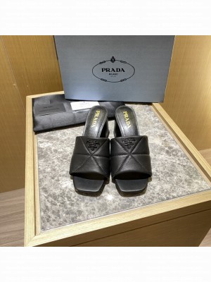 Prada Quilted leather 65 mm Block-Heel slides sandals Mule 2022 Collection 06