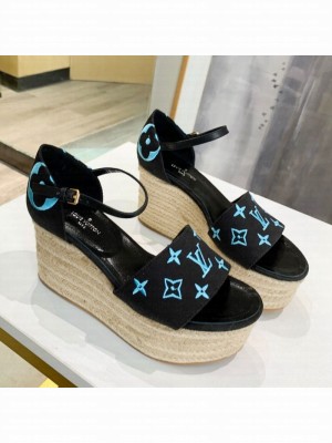Louis Vuitton Starboard Monogram Canvas Wedge Sandal Black/Blue 2021 Collection