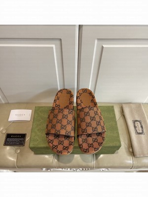 GUCCI Women's platform slide sandal 623212 Orange canvas 2021 Collection