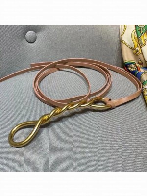 Bottega Veneta Calfskin Belt 1.6cm with Twisted Buckle Nude  2021 Collection