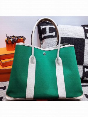 Hermes Canvas Garden Party 36 Bag Green/White