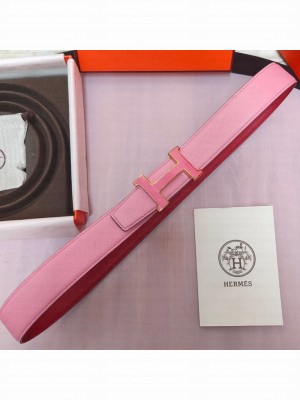 Hermes Leather Reversible Belt 32mm with H Buckle Pink/Gold 2019  Collection