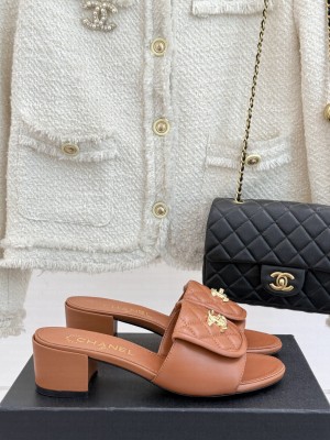 Chanel Quilted Lambskin Heel Slides Sandal 5cm with Foldover G45474 Brown 2025