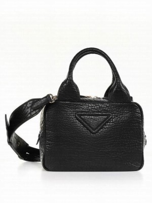 Prada Logo Pebble Leather Tote Bag 1BB0881 Black