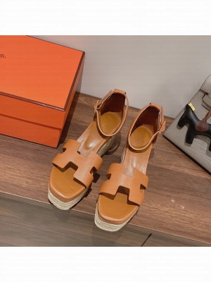 HERMES HEEL 8.5CM PLATFORM 5CM ELDA WEDGE ESPADRILLES 06