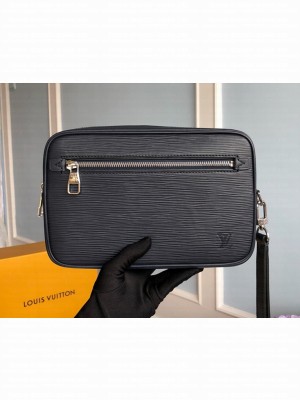 Louis Vuitton Men's Kasai Clutch in Epi Leather N51726 Black/Dark Blue