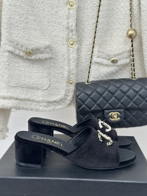 Chanel CC 5cm Velet Slide Mule Black