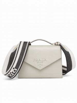 Prada Monochrome Saffiano And Leather Bag Cream