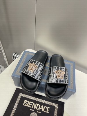 Versace x Fendi Unisex Fendace Flat Slide Sandals 2022 Collection 013